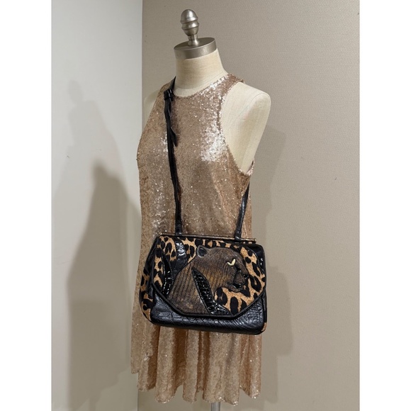 Sharif 80s Vintage Embossed Leather Leopard Print Rare Handbag Purse Bag - Picture 3 of 9